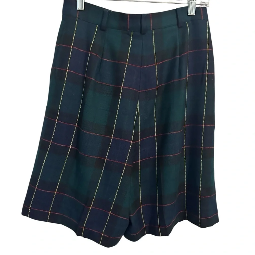 Lord & Taylor High Waist Plaid Shorts - Blue‎ and Green 100% Wool Preppy Size 10